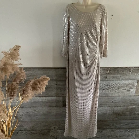 Jessica Howard | Dresses | Jessica Howard Champagne Sequined Gown Size 2 |  Poshmark